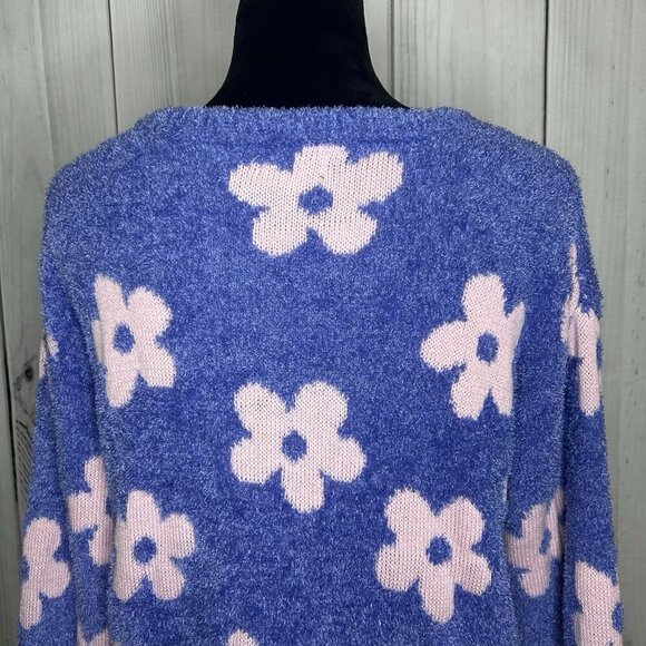 Art Class Fuzzy Flower Printed Sweater Purple Pink Floral Girls Size XXL (18) - Picture 8 of 9